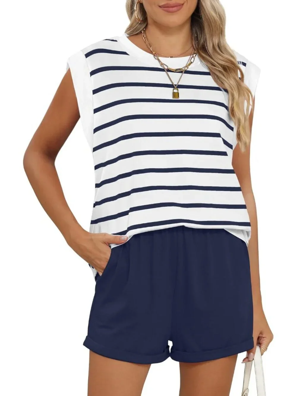 2 Piece Outfits for Women Lightweight Matching Lounge Sets Cap Sleeve Top and El